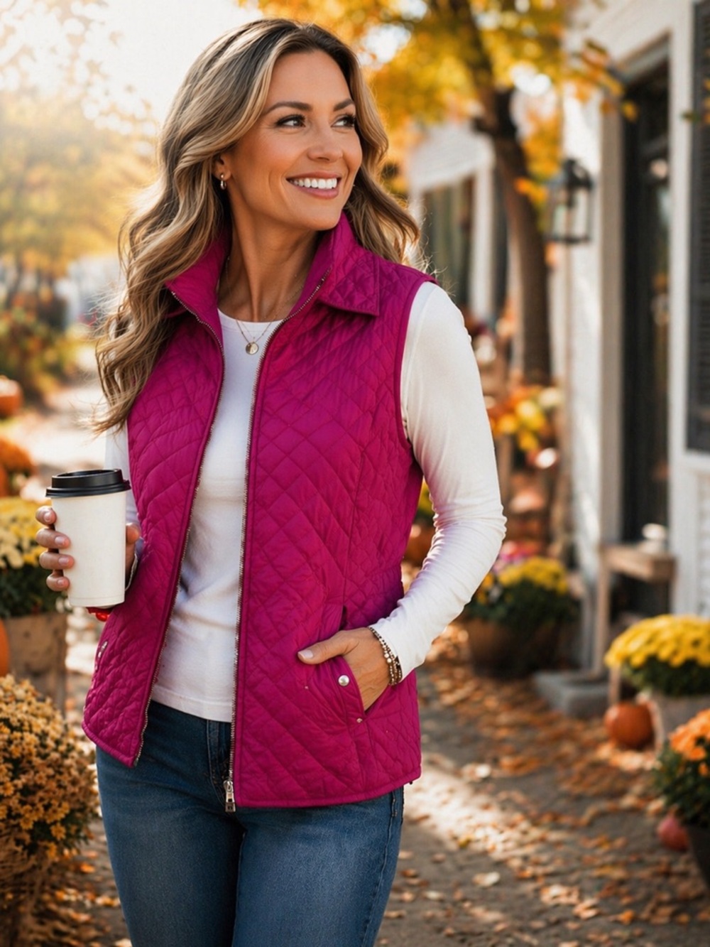 Christopher & Banks Pink Quilted Puffer Vest Medium Zip Front Lightweight